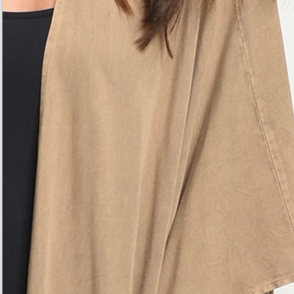 Taupe 3/4 Flutter Sleeve Open Front Jersey Kimono - Picture 2 of 4